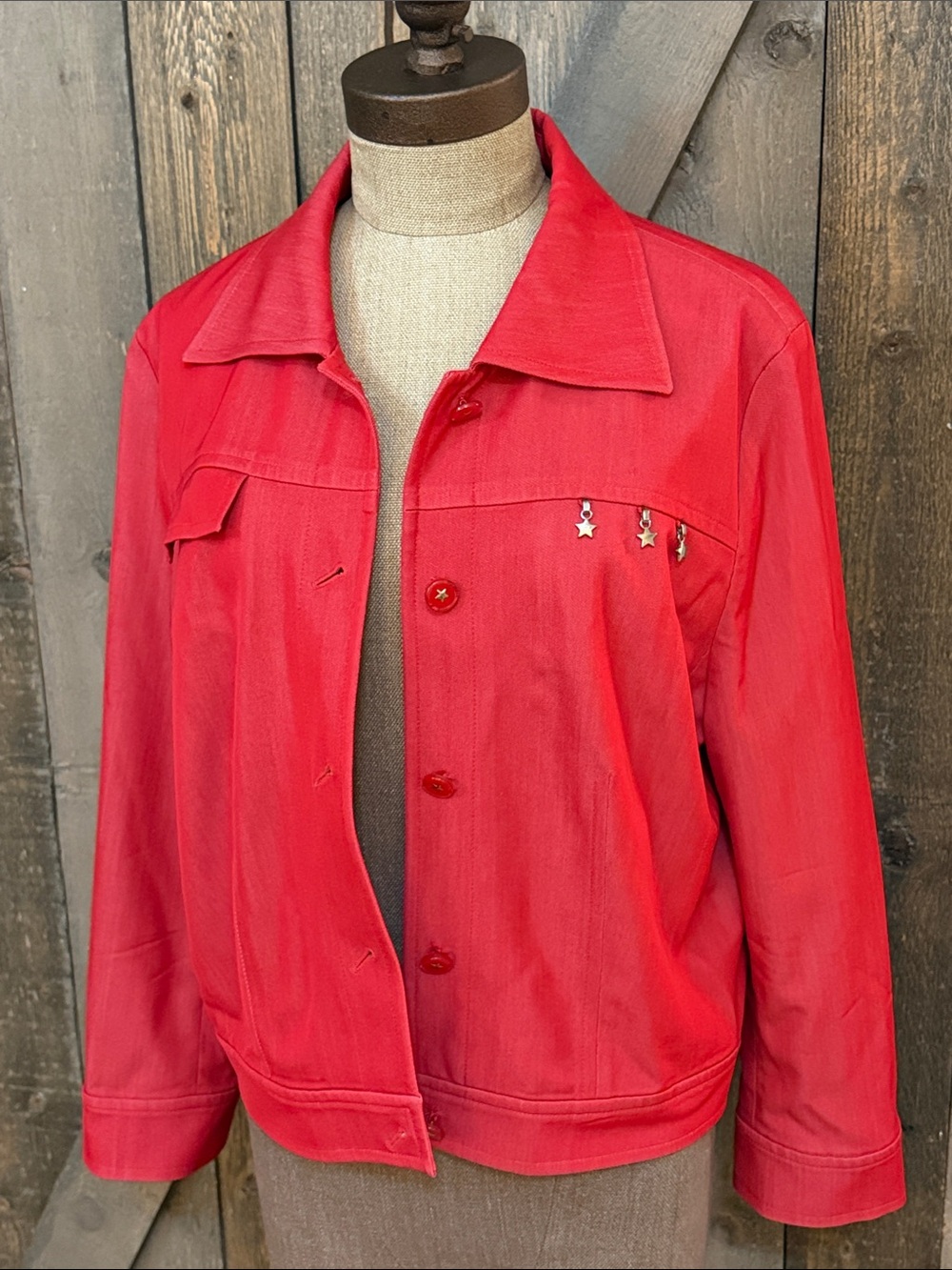 ESCADA Vintage Red Star Charm Wool Blend Jacket EU 40 Celestial Designer